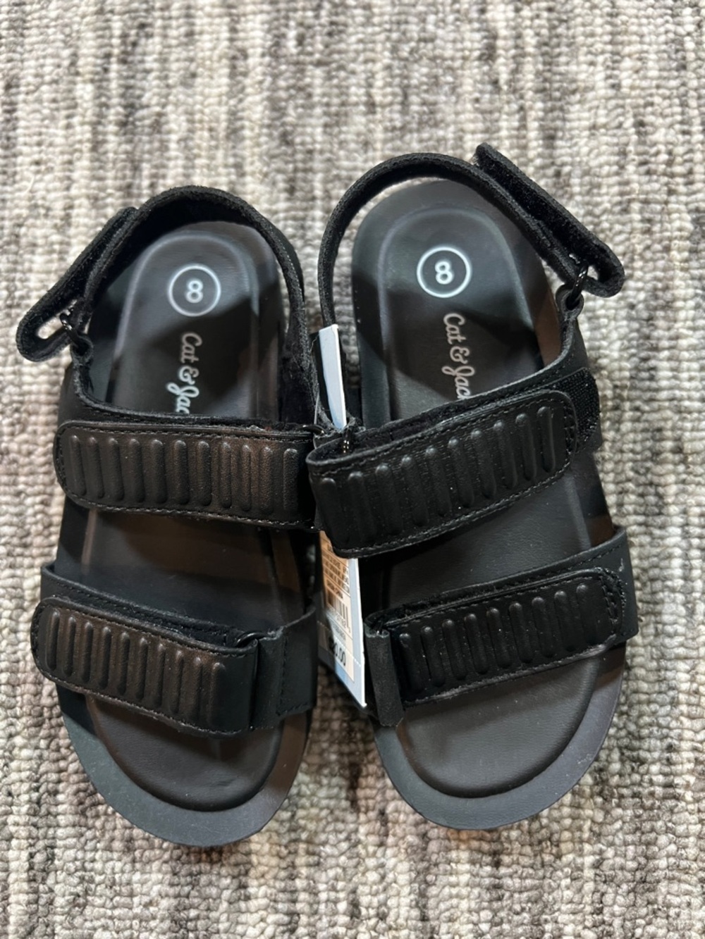 Cat & Jack - Black Adjustable Hook-and-Loop Comfort Sandals Size 8 - Picture 2 of 6